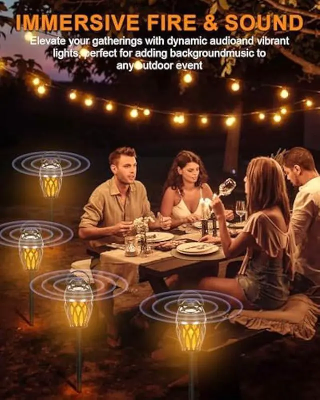 Alt view image 5 of 5 - Vanten 2 Packs Outdoor Bluetooth Speakers, Bluetooth 5.0 Led Flame Speaker, IPX5 Waterproof Flame Torch Atmosphere Speaker, Flame Lamp, Gifts for Men Women, Decorations for Party Garden Patio