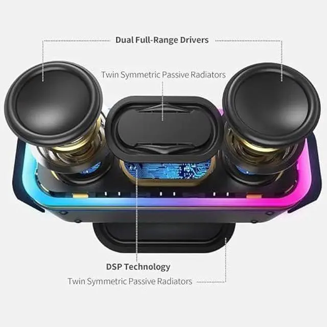 Alt view image 2 of 5 - DOSS SoundBox Pro+ Bluetooth Speaker with 24W Impressive Sound, Booming Bass, IPX6 Waterproof, 15Hrs Playtime, Wireless Stereo Pairing, Mixed Colors Lights, 66 FT- Blue