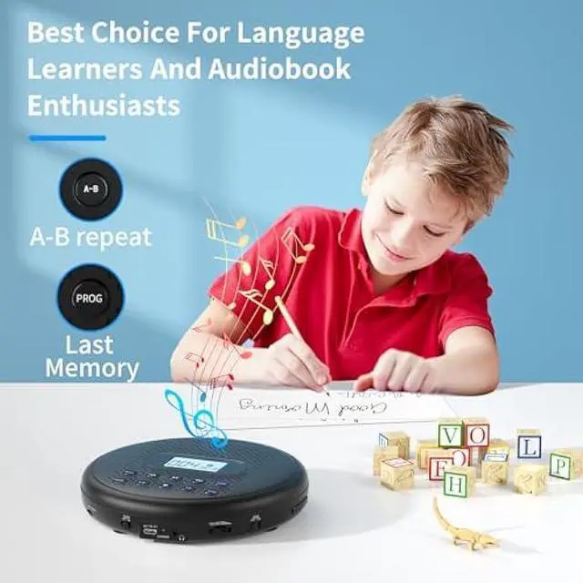 Alt view image 5 of 5 - ARAFUNA Portable CD Player with Dual Stereo Speakers, Rechargeable Compact CD Player for Car with Anti-Skip Protection, Headphones and AUX Cable