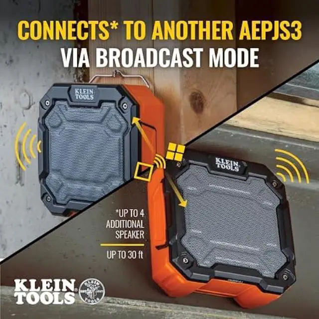 Alt view image 2 of 6 - Klein Tools AEPJS3 Bluetooth Jobsite Speaker With Magnet and Hook, 20-Hr Run Time, Charge Via USB A or C, Pair Multiple Speakers Via Broadcast, Hands Free Capable