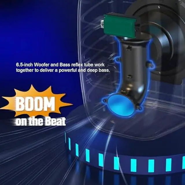 Alt view image 3 of 5 - DOSS PartyBoom Bluetooth Speaker Loud with 120W Stereo Sound, 2.1 Channel System, Punchy Bass, Lights Show, Splash Proof Design, PartySync, Mic and Guitar Inputs, Outdoor Speaker for Party