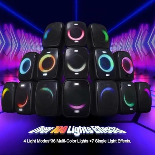 Alt view image 4 of 5 - DOSS PartyBoom Bluetooth Speaker Loud with 120W Stereo Sound, 2.1 Channel System, Punchy Bass, Lights Show, Splash Proof Design, PartySync, Mic and Guitar Inputs, Outdoor Speaker for Party