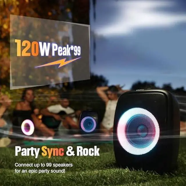 Alt view image 5 of 5 - DOSS PartyBoom Bluetooth Speaker Loud with 120W Stereo Sound, 2.1 Channel System, Punchy Bass, Lights Show, Splash Proof Design, PartySync, Mic and Guitar Inputs, Outdoor Speaker for Party