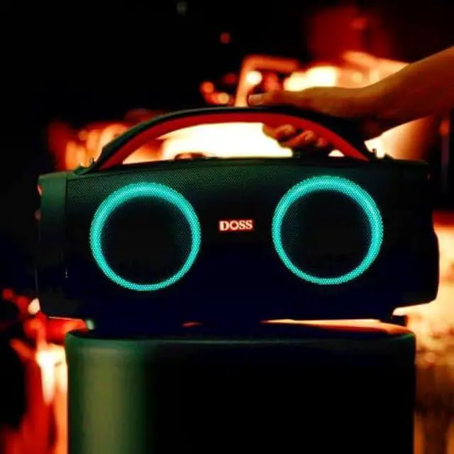 Alt view image 2 of 5 - DOSS Extreme Boom+ Outdoor Bluetooth Speaker with 100W Stereo Sound, Extra Bass, 20H Playtime, Party-Sync LED Lights, Built-in Power Bank, IPX6 Waterproof Speaker for Camping, Pool, Beach, Yard