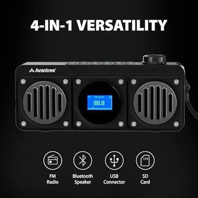 Alt view image 3 of 5 - Avantree Boombyte - Portable Digital FM Radio with Bluetooth Speaker, Superb Sound, Metal Finish, MP3 Player, Support Micro SD Card & USB Audio Input, Long Play Time, Rechargeable, Easy to Use - Black