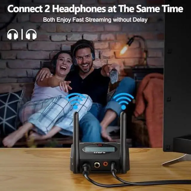 Alt view image 5 of 5 - 1Mii B06TX+ Long Range Bluetooth 5.2 Transmitter for TV/PC/Projector to 2 Wireless Headphones/Speakers, Bluetooth Adapter for TV w/Screen Display Plug n Play, aptX Low Latency & HD Audio