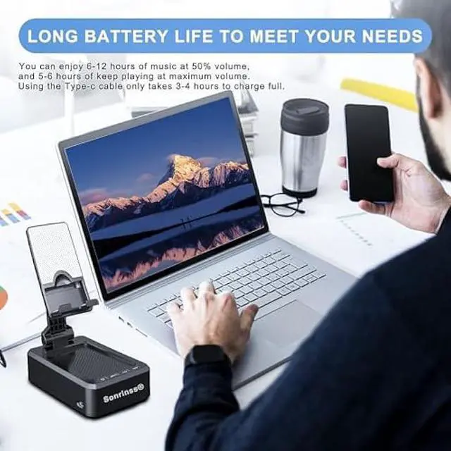 Alt view image 5 of 5 - Wireless Bluetooth Speaker with Phone Stand - HD Sound Anti-Slip, Gifts for Men/Women | Compatible with All Smartphones (Home/Office/Outdoor)