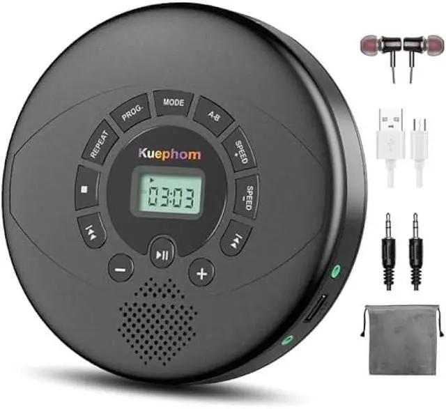 Main image of CD Player Portable,Discman Rechargeable,Walkman CD Player with Speaker, Headphones,CD-R,MP3 USB playable,Anti Skip CD Playing for car,Suitable for Personal or Multi-Users,Black