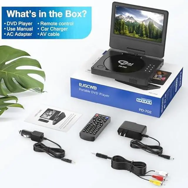 Alt view image 3 of 5 - 9.5 Portable DVD Player with 7.5 Swivel Display Screen, 5-Hour Built-in Rechargeable Battery, Car DVD Player,Supports SD Card/USB/CD/DVD and Multiple Disc Formats, High Volume Speaker