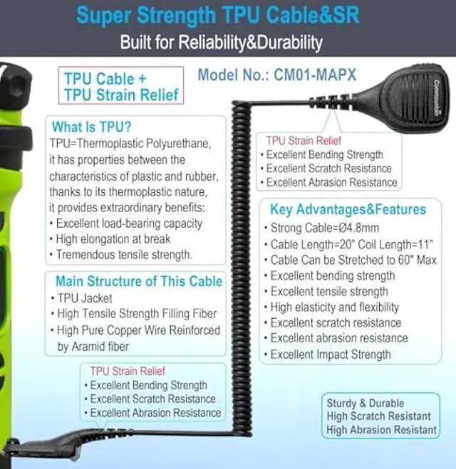 Alt view image 6 of 7 - commountain Speaker Mic Compatible for Motorola Radios APX-6000 XPR-7550e APX-8000 (7000 4000) XPR-7350e (7580e 7380e 7550 7350) APX6000 APX7000 APX8000 XPR7550 XPR7550e, Shoulder Microphone