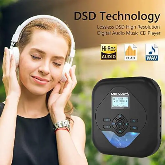 Alt view image 2 of 5 - MONODEAL CD Player Portable,Bluetooth CD Player with Speakers,Rechargeable Player for Car and Home,Small Anti-Skip Player with Dual Headphone Jacks,WAV/FLAC/MP3/CD Compatible