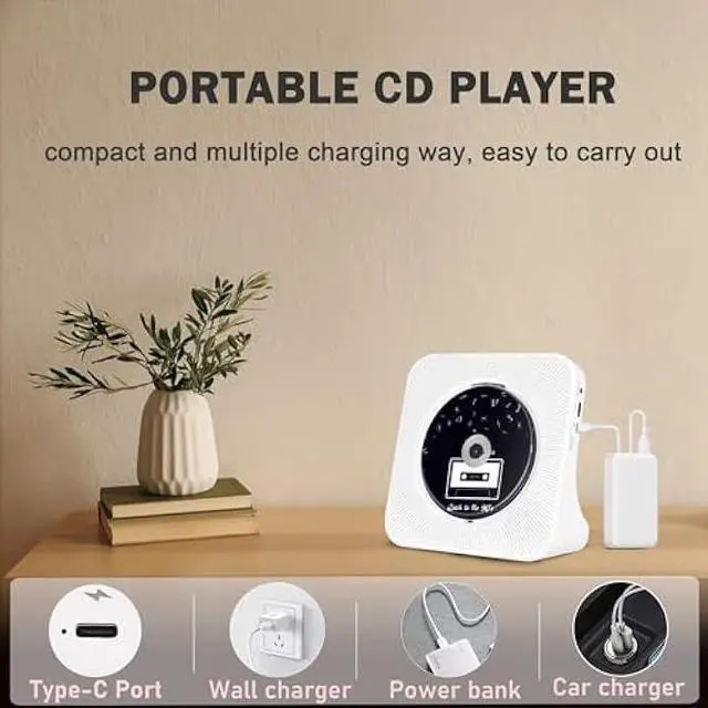 Alt view image 4 of 5 - CD Player Portable with Built in HiFi Speakers, Support Bluetooth/AUX Jack/USB Input/Timer/FM Radio Kids CD Players for Home, Travel, Office