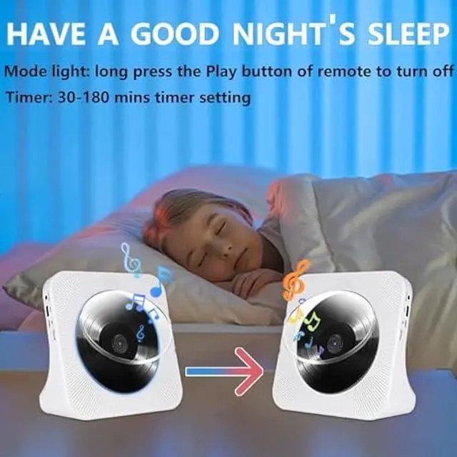 Alt view image 5 of 5 - CD Player Portable with Built in HiFi Speakers, Support Bluetooth/AUX Jack/USB Input/Timer/FM Radio Kids CD Players for Home, Travel, Office