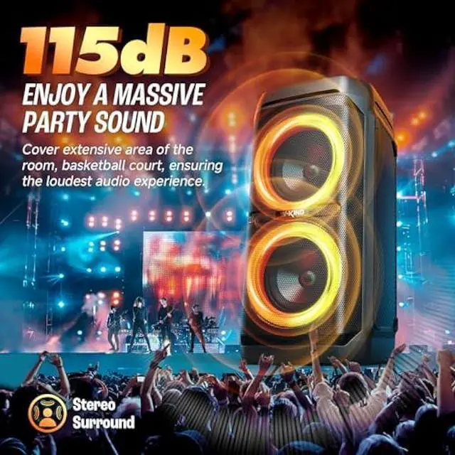 Alt view image 3 of 5 - W-KING 240W Bluetooth Speaker,Loud Boombox with Deep Bass Subwoofers, IPX6 Waterproof, Party Portable Speaker, Speakers Bluetooth Wireless, RGB Lights, 24H, Mic&Guitar Input, Echo, EQ,AUX for Outdoor