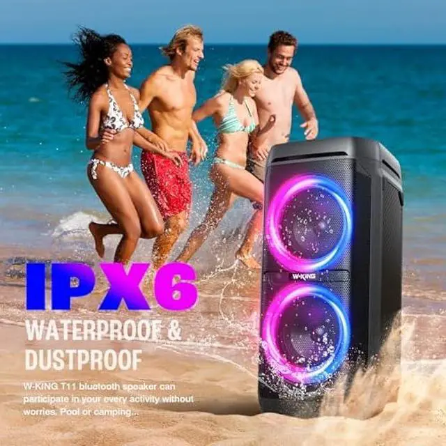 Alt view image 4 of 5 - W-KING 240W Bluetooth Speaker,Loud Boombox with Deep Bass Subwoofers, IPX6 Waterproof, Party Portable Speaker, Speakers Bluetooth Wireless, RGB Lights, 24H, Mic&Guitar Input, Echo, EQ,AUX for Outdoor