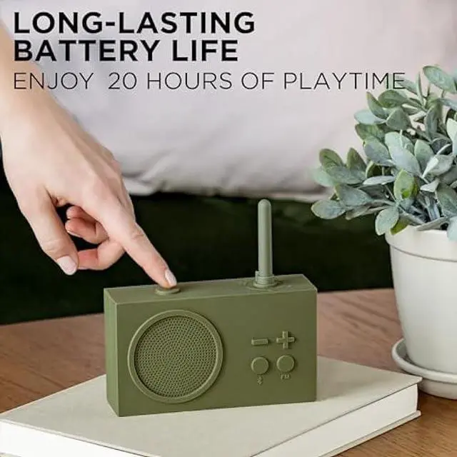 Alt view image 3 of 5 - Lexon TYKHO 3 Wireless Bluetooth Speaker and FM Radio, Splashproof and Rechargeable - Khaki