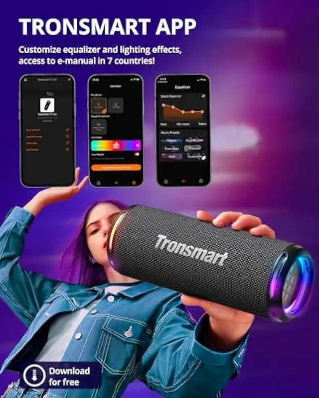 Alt view image 3 of 5 - Tronsmart T7 Lite 24W Portable Bluetooth Speaker, Enhanced Bass, Rainbow Light Show, 24H Playtime, IPX7 Waterproof, Wireless Stereo Pairing, Bluetooth 5.3, for Home Outdoor Travel (Black)