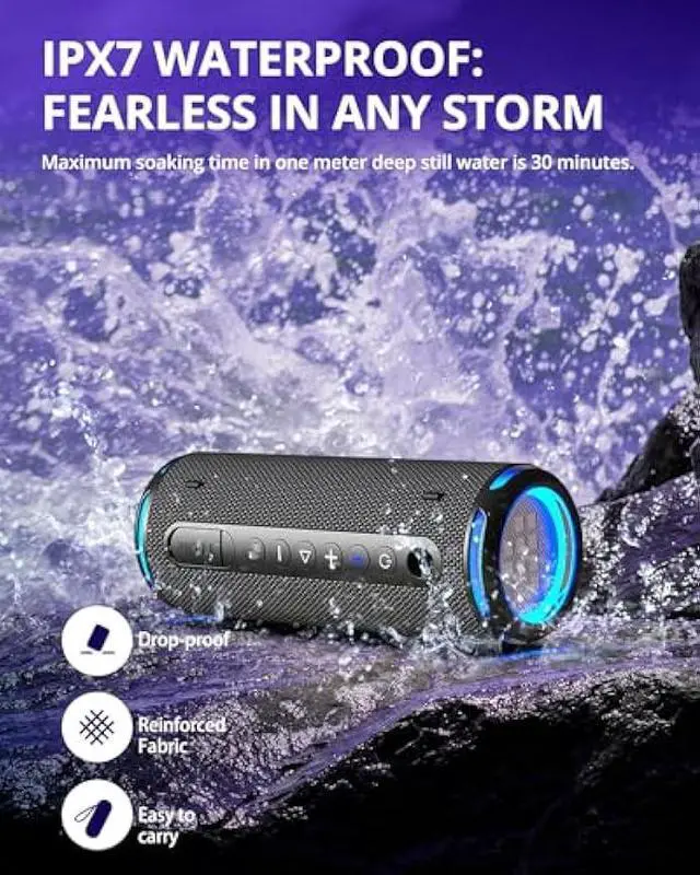 Alt view image 4 of 5 - Tronsmart T7 Lite 24W Portable Bluetooth Speaker, Enhanced Bass, Rainbow Light Show, 24H Playtime, IPX7 Waterproof, Wireless Stereo Pairing, Bluetooth 5.3, for Home Outdoor Travel (Black)