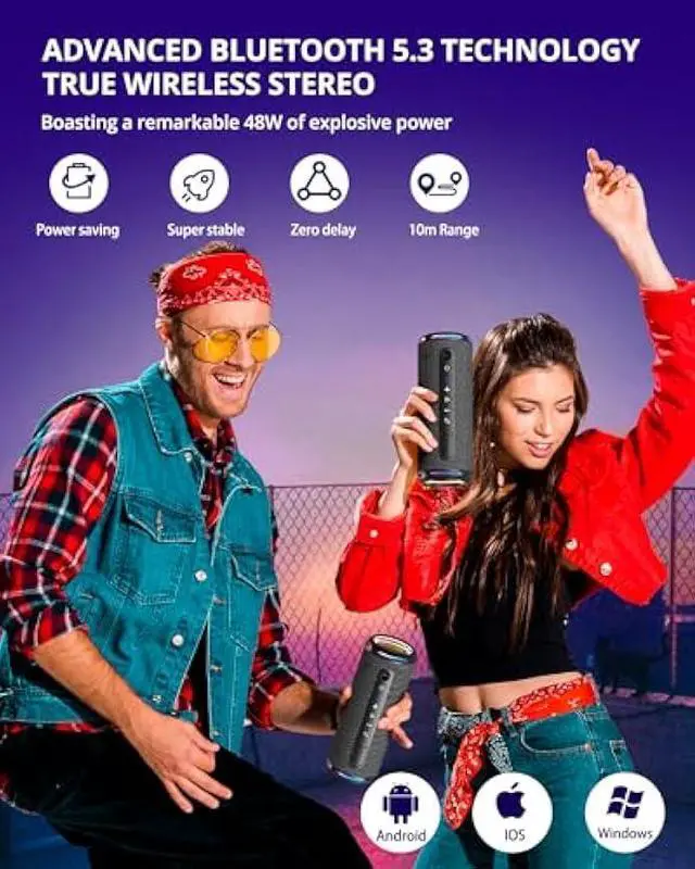 Alt view image 5 of 5 - Tronsmart T7 Lite 24W Portable Bluetooth Speaker, Enhanced Bass, Rainbow Light Show, 24H Playtime, IPX7 Waterproof, Wireless Stereo Pairing, Bluetooth 5.3, for Home Outdoor Travel (Black)