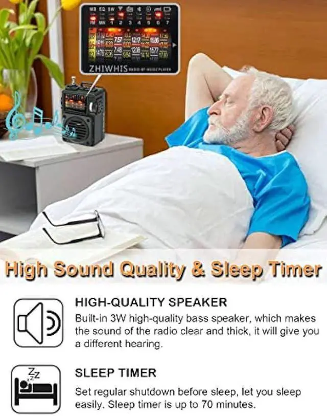 Alt view image 6 of 6 - ZHIWHIS Shortwave Radio with Bluetooth, Portable Radio with Sleep Timer, Weather AM FM Shortwave Radios with Best Sound, Retro Analog Tuner with Preset, Rechargeable MP3 Player Support MicroSD Card