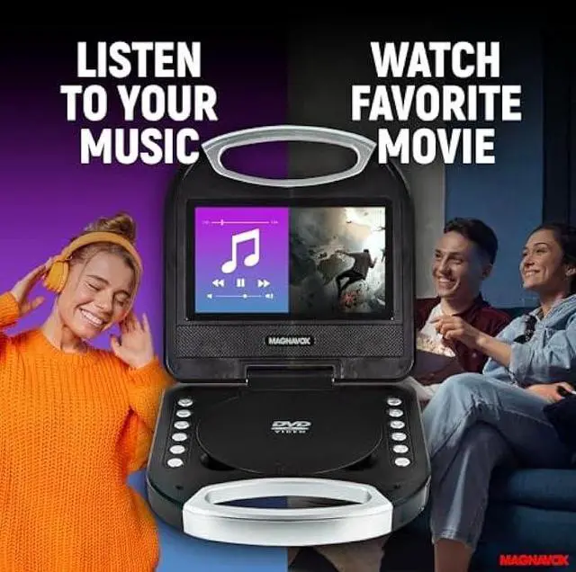 Alt view image 5 of 7 - Magnavox MTFT750-BK Portable 7 inch TFT DVD/CD Player with Remote Control and Car Adapter in Black | Rechargeable Battery | Headphone Jack | Built-In Speakers |