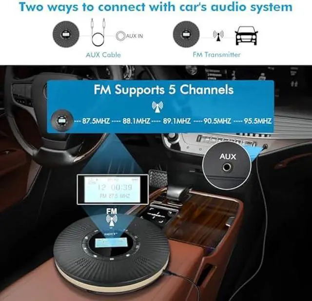 Alt view image 5 of 5 - HOTT Portable CD Player Built-in 4 Speakers Stereo Sound,Bluetooth 5.3 Anti Skip CD Player,FM Transmitter,A-B Repeat AUX Cable Rechargeable 1800mAh Small CD Players for Car