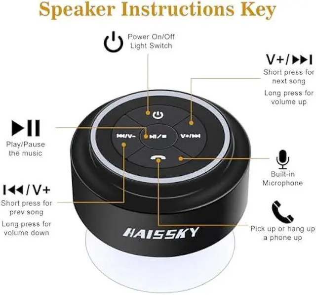 Alt view image 5 of 5 - HAISSKY Bluetooth Shower Speakers, Portable Wireless Speaker with Suction Cup, IP67 Waterproof Speaker Pairs Easily to Phones, Tablets, Computer, Gift for Men & Women