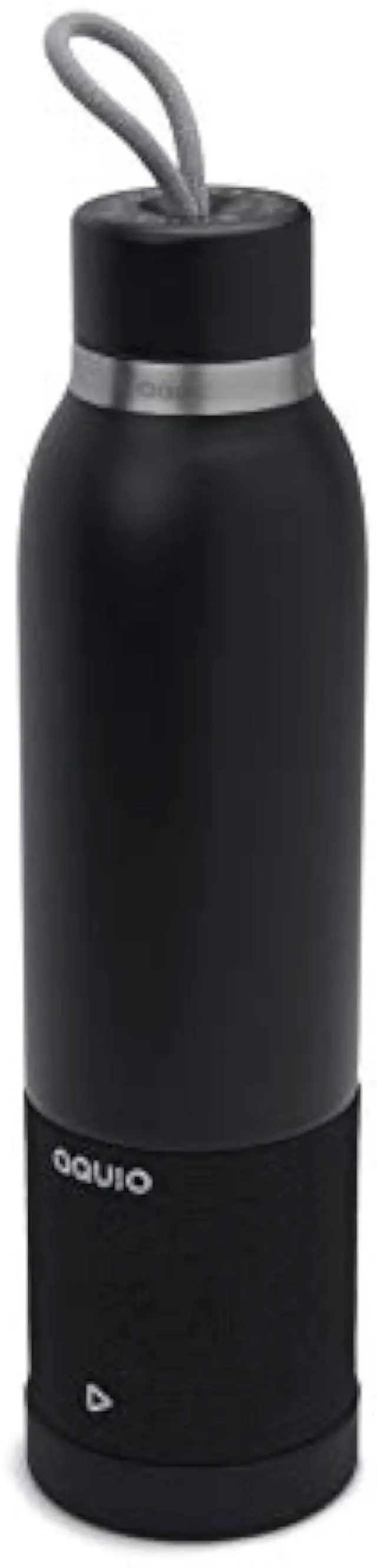 Main image of Aquio IBTB2BB Double-wall Steel Insulated Hydration Bottle with Rechargeable Bluetooth Wireless Speaker, Powered by iHome, Midnight, Midnight Black