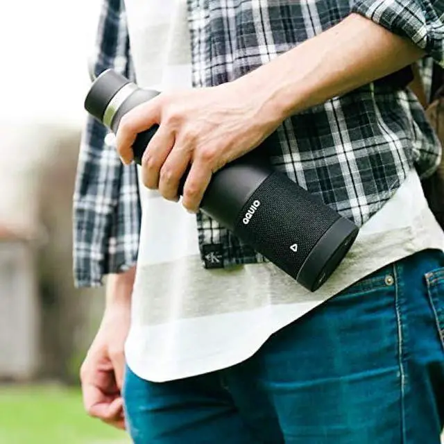 Alt view image 5 of 7 - Aquio IBTB2BB Double-wall Steel Insulated Hydration Bottle with Rechargeable Bluetooth Wireless Speaker, Powered by iHome, Midnight, Midnight Black