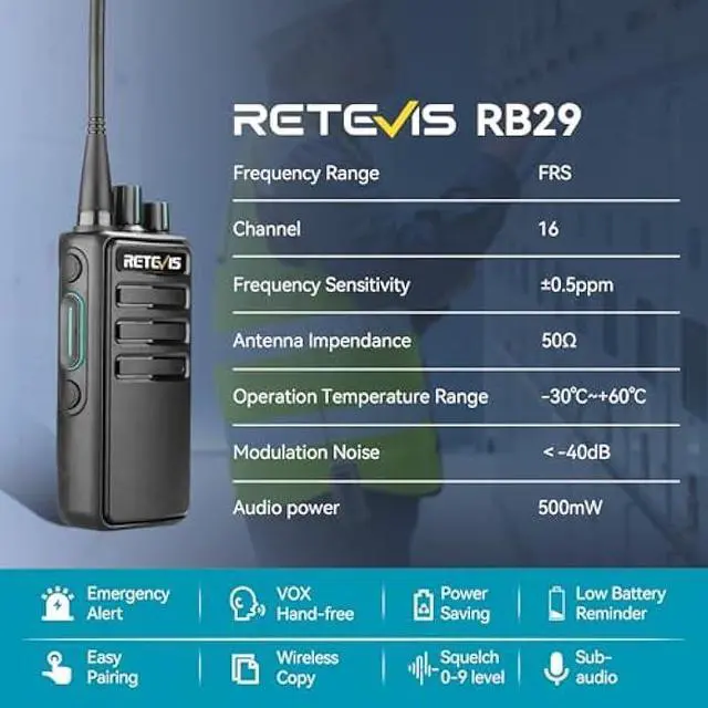 Alt view image 5 of 6 - Retevis RB29 2 Way Radio Long Range,Two Way Radios with Waterproof Shoulder Mic,USB Charging Base,Rugged Walkie Talkies Rechargeable for Business Worksite Construction Site Industrial(4 Pack)