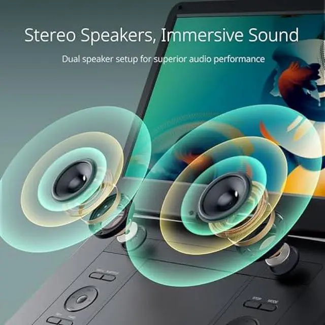 Alt view image 4 of 5 - YOTON 17.5 Portable DVD Player with 15.6 HD Swivel Screen for Car and Kids, 4-6 Hours Working Time with Built-in Battery, Dual Stereo Speakers, USB/SD/AV/Audio/Gamepad Support [Not Support Blu-Ray]