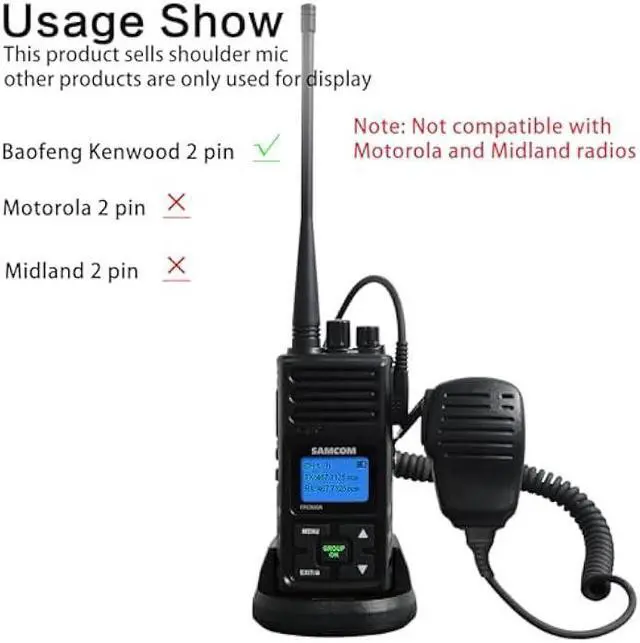 Alt view image 4 of 6 - SAMCOM Shoulder Mic of Walkie Talkies, Two Way Radio Speaker Microphone, Handheld Walkie Talkie Microphone for Most 2 Way Radios, 2 Pin Radio Mic with PTT (2 Pack)