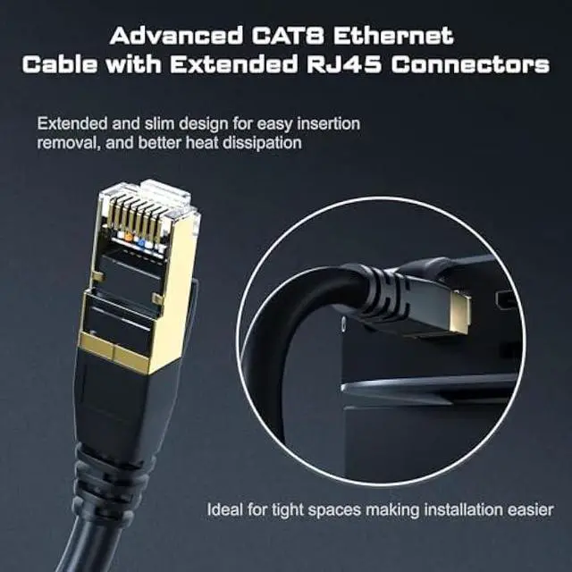 Alt view image 4 of 5 - DbillionDa Cat8 Ethernet Cable, Outdoor&Indoor, 40FT Heavy Duty Direct Burial High Speed 26AWG Cat8 LAN Network Cable 40Gbps, 2000Mhz with Gold Plated RJ45 Connector, Weatherproof for Router