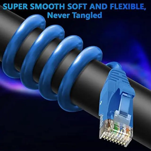 Alt view image 2 of 6 - Adoreen Cat 6 Ethernet Cable 300 Ft-Blue, Outdoor & Indoor Snagless Long Round RJ45 Network Cable, POE, Soft Flexible Gbps Internet LAN Computer Patch Cord for Router Modem Switch Fast Gaming+ Ties
