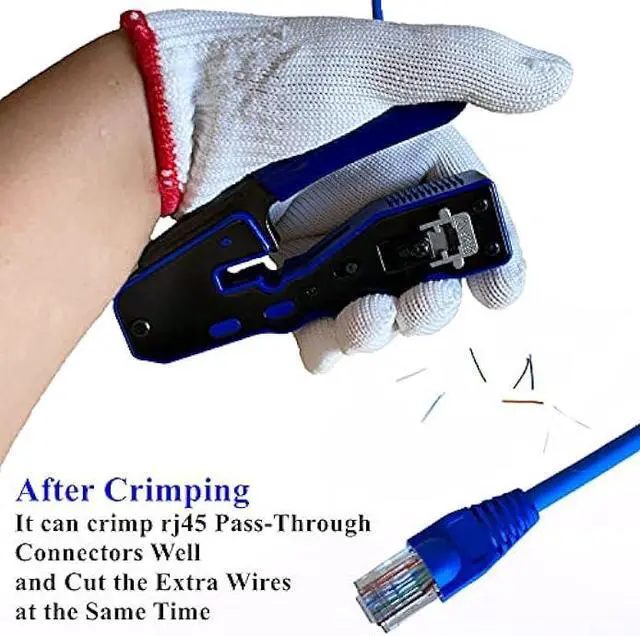 Alt view image 4 of 6 - Rj45 Crimp Tool Kit Pass Through and Standard Cat6 Cat6A Cat5 Cat5e rj45 Crimping Tool with 50pcs rj45 Cat6 Pass Through Connectors, 20pcs Covers, 1 Network Cable Tester, 2 Wire Strippers, 1 Cutter