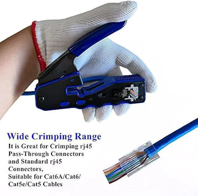 Alt view image 3 of 6 - Rj45 Crimp Tool Kit Pass Through and Standard Cat6 Cat6A Cat5 Cat5e rj45 Crimping Tool with 50pcs rj45 Cat6 Pass Through Connectors, 20pcs Covers, 1 Network Cable Tester, 2 Wire Strippers, 1 Cutter