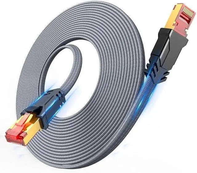 Main image of Snowkids Cat 8 Ethernet Cable 65 FT, High Speed 40Gbps,2000Mhz Braided High Duty LAN Cable,Gold Plated RJ45 Connector,S/FTP Shielded Indoor Flat 26AWG Network Cable for Modem/Router/PS3/4/5/Gaming/PC