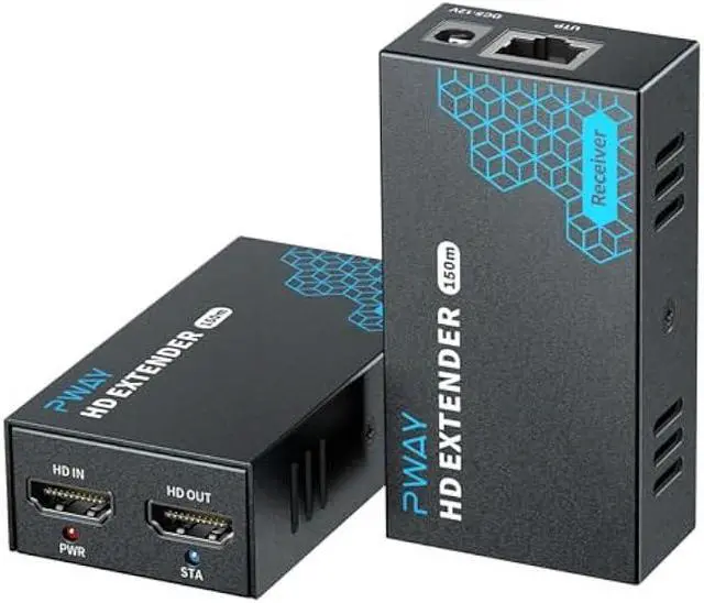 Main image of PWAY HDMI Extender 500ft Over Single Cat5e/6, One to Multiple Monitors by Gigabit Ethernet Switch, Full HD 1080P@60Hz Video Extended