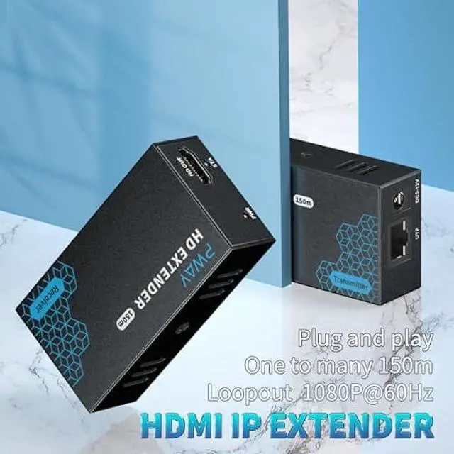 Alt view image 2 of 7 - PWAY HDMI Extender 500ft Over Single Cat5e/6, One to Multiple Monitors by Gigabit Ethernet Switch, Full HD 1080P@60Hz Video Extended
