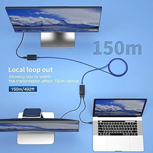 Alt view image 3 of 7 - PWAY HDMI Extender 500ft Over Single Cat5e/6, One to Multiple Monitors by Gigabit Ethernet Switch, Full HD 1080P@60Hz Video Extended
