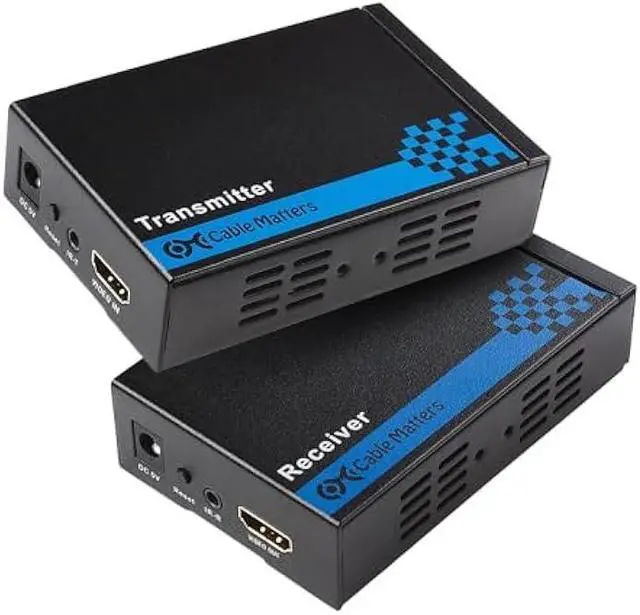 Main image of Cable Matters Wall Mount HDMI Extender with TCP/IP - Up to 300 Feet, 1080P, 1-to-Many Setup, HDMI Over Ethernet Extender (Model: 103002)