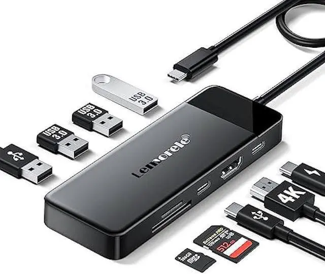 Main image of Lemorele 9-in-1 USB C Hub Multiport Adapter, USB C Dongle w/4K HDMI for MacBook Pro Air, 3 USB3.0 5Gbps and 1 USB2.0 Port, Type-C 3.0, 100W PD, SD/TF, Docking Station for Windows/iPad/Dell/HP/Lenovo
