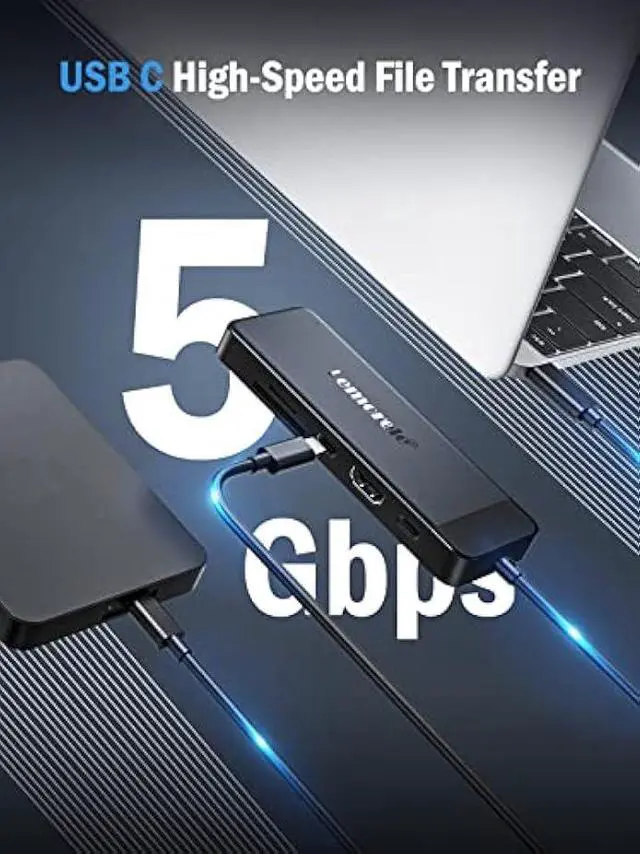 Alt view image 7 of 7 - Lemorele 9-in-1 USB C Hub Multiport Adapter, USB C Dongle w/4K HDMI for MacBook Pro Air, 3 USB3.0 5Gbps and 1 USB2.0 Port, Type-C 3.0, 100W PD, SD/TF, Docking Station for Windows/iPad/Dell/HP/Lenovo