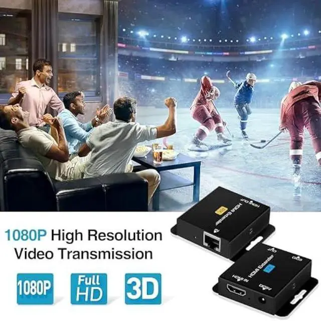 Alt view image 4 of 5 - avedio links 196ft/60m HDMI Extender Over Cat 5e/6/7, 1080P HDMI Ethernet Extender Balun Adapter with Single POC Power Supply, Support 3D, EDID, Deep Color, Compatible with DVD, Fire Stick, Roku, PS5