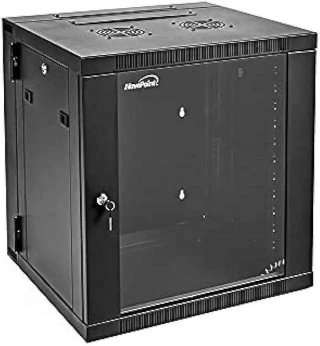 Main image of NavePoint Server Cabinet with Hinged Back - 17.7' Deep, 12U Rack Enclosure with Locking Glass Door, Wall Mount Rack with Removable Side Panels, Network Cabinet with 2 Fans, Assembled