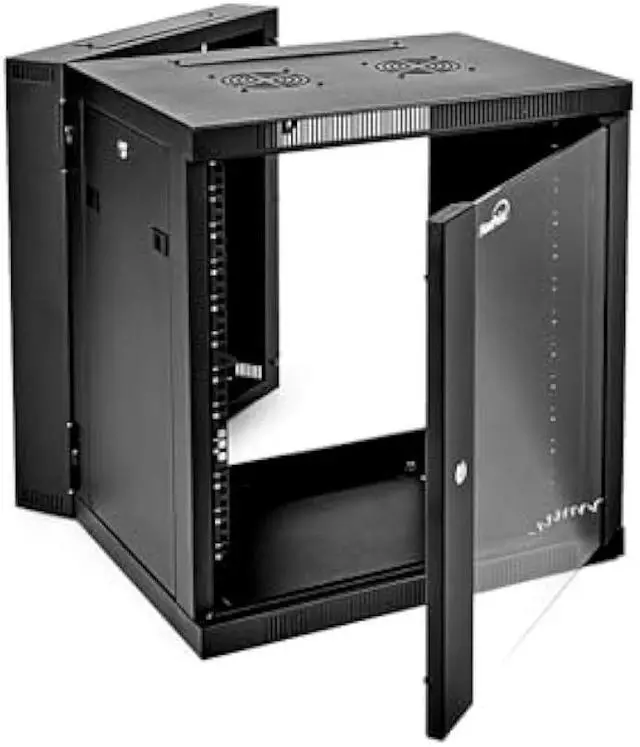 Alt view image 5 of 6 - NavePoint Server Cabinet with Hinged Back - 17.7' Deep, 12U Rack Enclosure with Locking Glass Door, Wall Mount Rack with Removable Side Panels, Network Cabinet with 2 Fans, Assembled