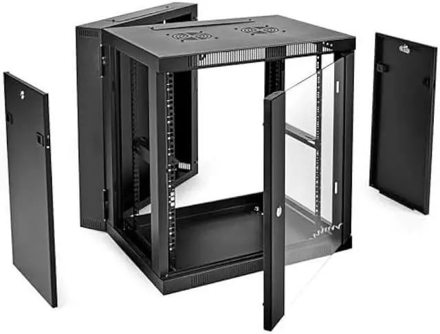 Alt view image 6 of 6 - NavePoint Server Cabinet with Hinged Back - 17.7' Deep, 12U Rack Enclosure with Locking Glass Door, Wall Mount Rack with Removable Side Panels, Network Cabinet with 2 Fans, Assembled