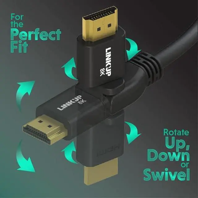 Alt view image 4 of 5 - LINKUP - Ultra High-Speed HDMI 2.1 8K Cable 360° Swivel Angle Connector | DSC HDR UHD Digital Video Cord  Tough 28AWG 48GB/s | 10K 8K 5K 4K 2K 1080 | Compatible with Apple Xbox PS5 Samsung -6ft