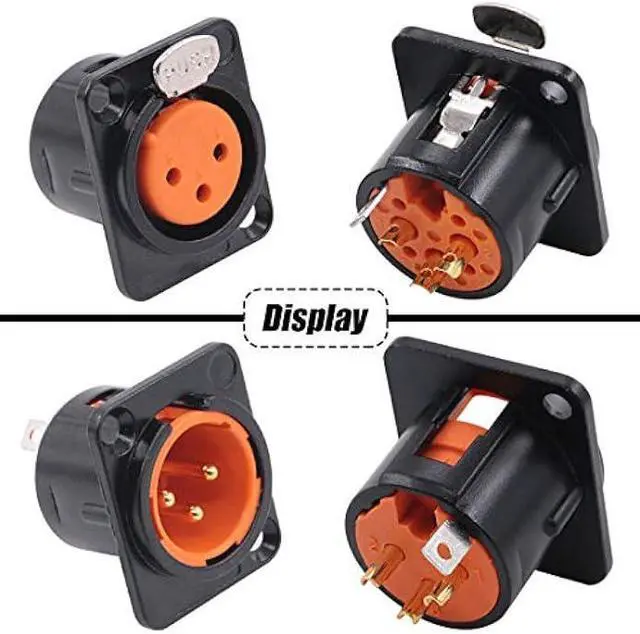 Alt view image 3 of 5 - Glarks 8Pcs 3 Pin XLR Male Female Jack with Gold Plated Pin, Chassis Panel Mount Jacks D Series Size, Compatible with Series D Pattern Holes Audio Studio Connector