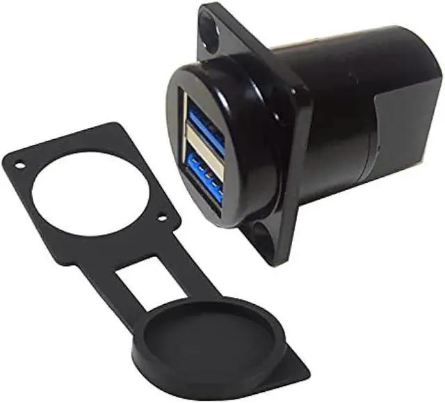 Main image of Dual USB3.0 IP67 Waterproof Connector, 2 Ports Panel Mount Female to Female USB Bulkhead Coupler Adapter with Weatherproof Dust Cap